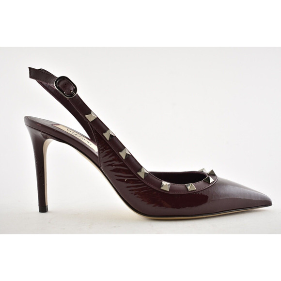 Valentino Rockstud 85 Rubin Red Patent Leather Slingback Sandal Heel Pump 38.5 - Picture 3 of 10